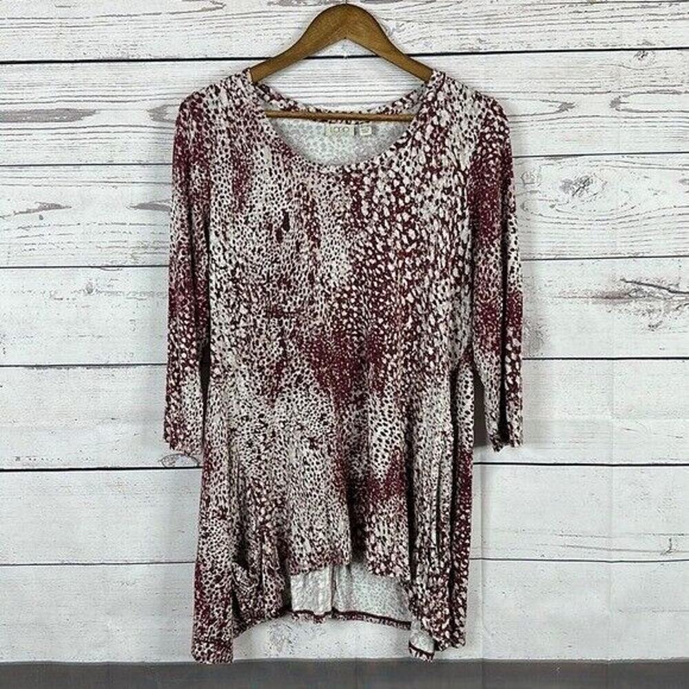 Logo Lori Goldstein Womens Top Tunic Large Burgundy Lounge Stretch Oversized